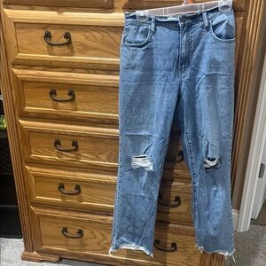 Show Me Your MuMu Light Blue Distressed Straight-Leg Jeans